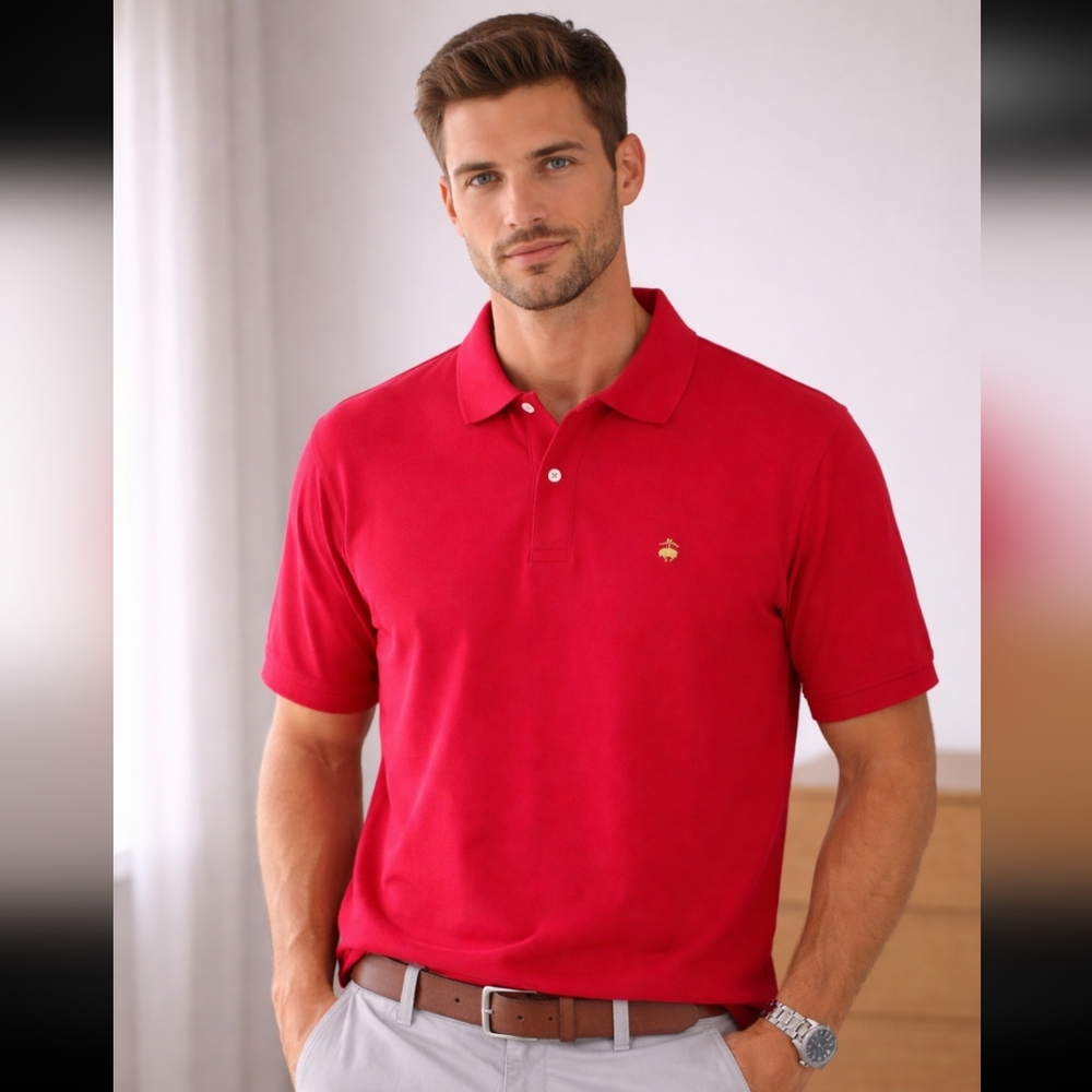Brooks Brothers Men's Shirt Size L Performance Polo Red Short Sleeve Cotton